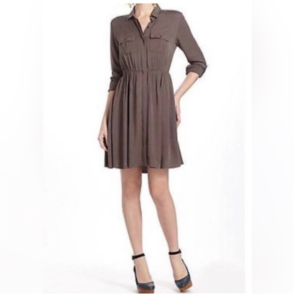 Anthropologie Maeve Dakota Rolled Sleeve Shirt Dress Army Green Medium